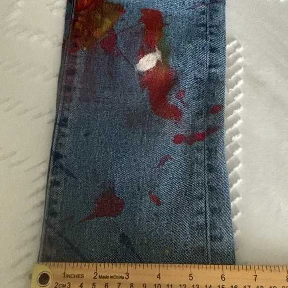 VINTAGE LEVI’S 505 DISTRESSED PAINT SPLATTER ONE OF A KIND 28 X 28 MIDRISE JEAN - Picture 5 of 15